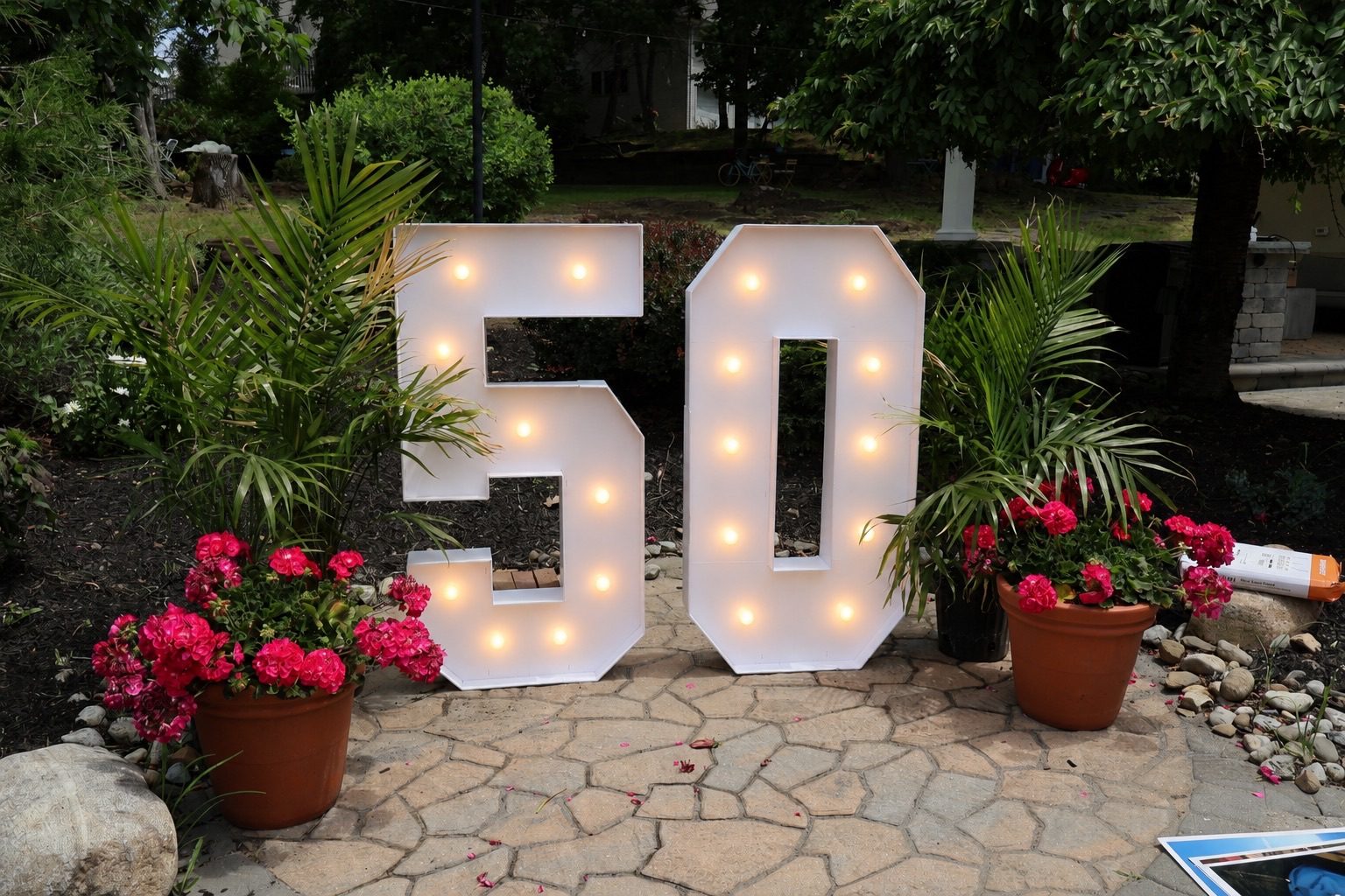 Marquee 50 — Milestone · Light-up numbers by Arches & Aesthetics by Lisa