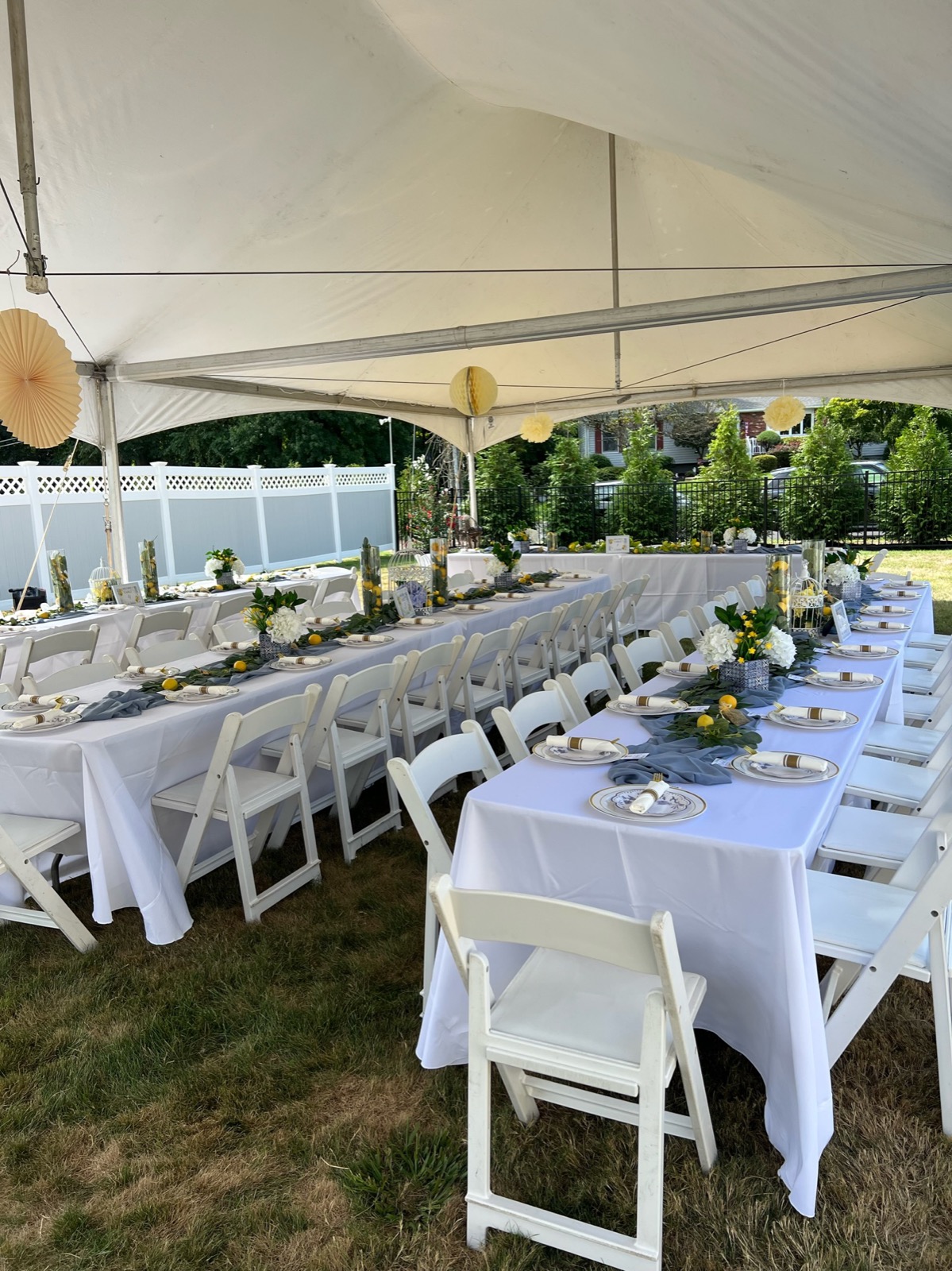 Tented dinner reception with balloon styling and event design